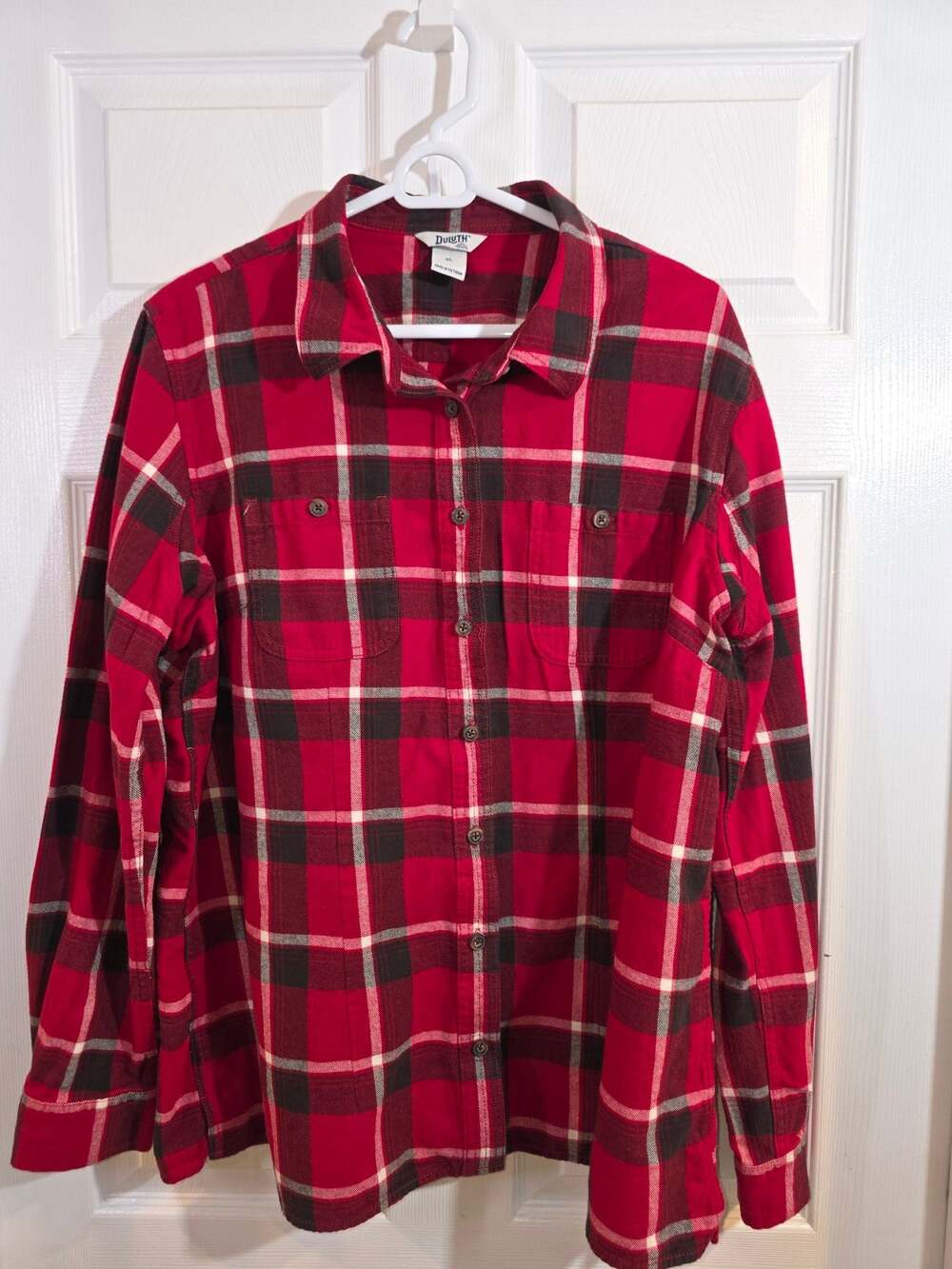 Duluth Trading Co Red Plaid Flannel Long Sleeve Button Up Shirt